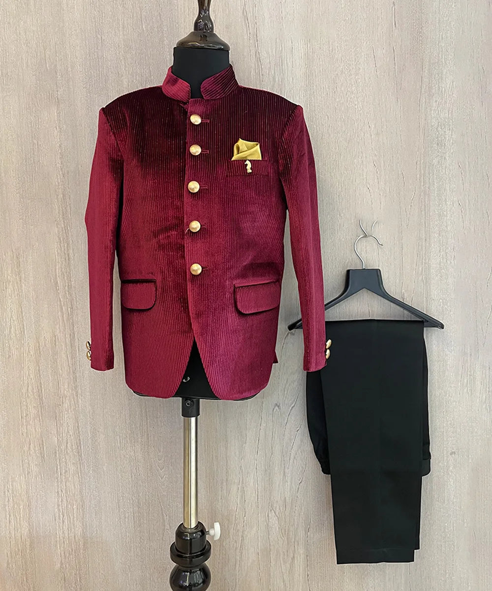 Maroon velvet jodhpuri on sale suit