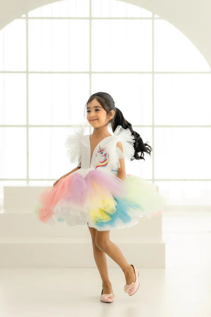 Pre-Order: Unicorn Theme Party Wear Frock for 1-6 Year Girl(DM For Price)