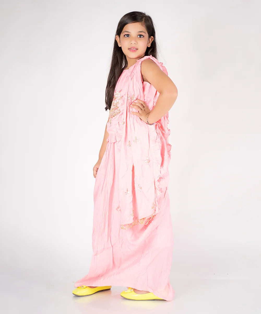 Pink Color Draped Dhoti Set for Party for Girls