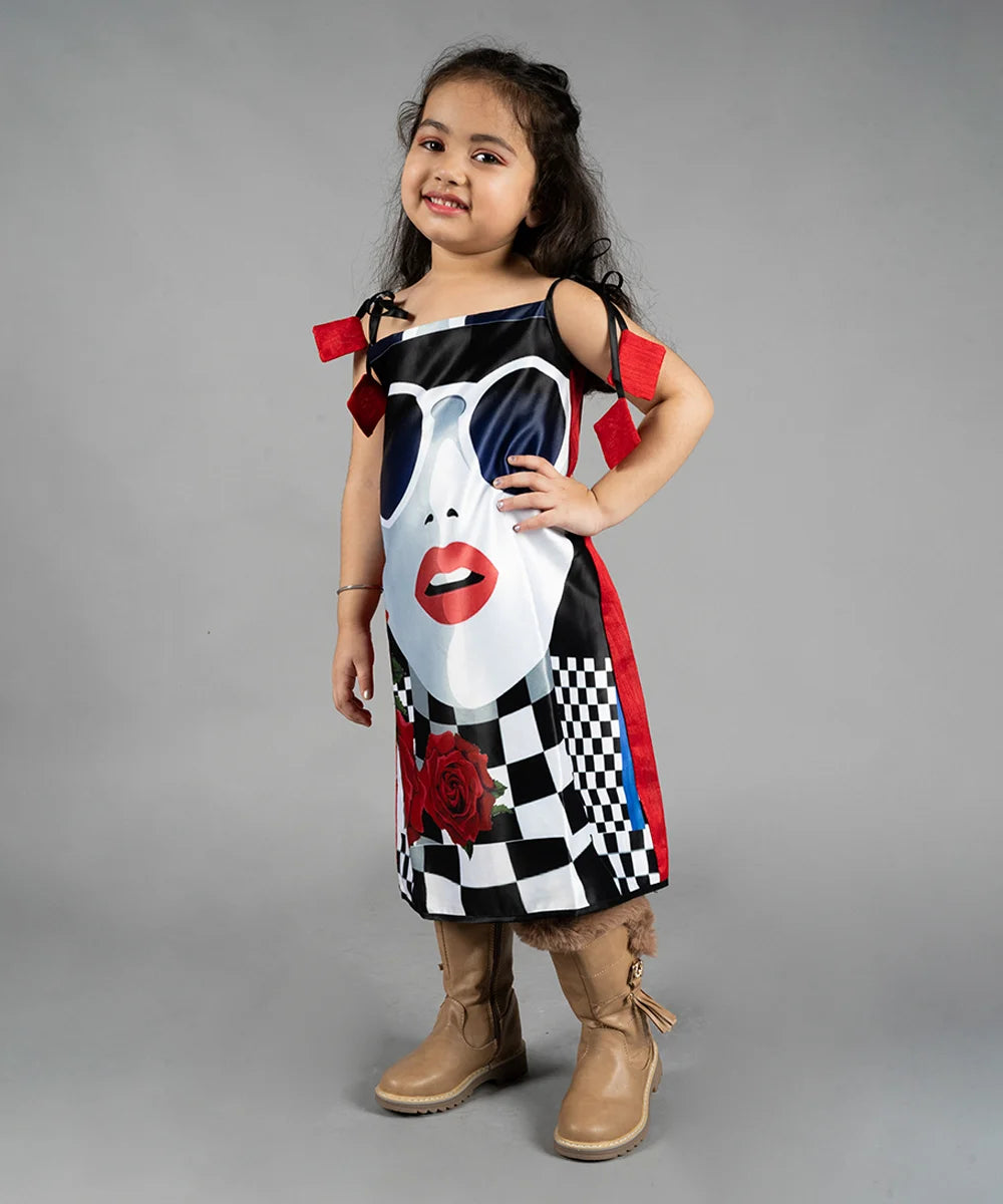  It is a multi Colored straight-fit digital print birthday girl frock that comes with a back zip closure for girls.