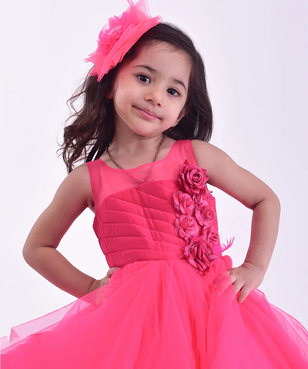 Pink Colored Ruffle Gown for Girls