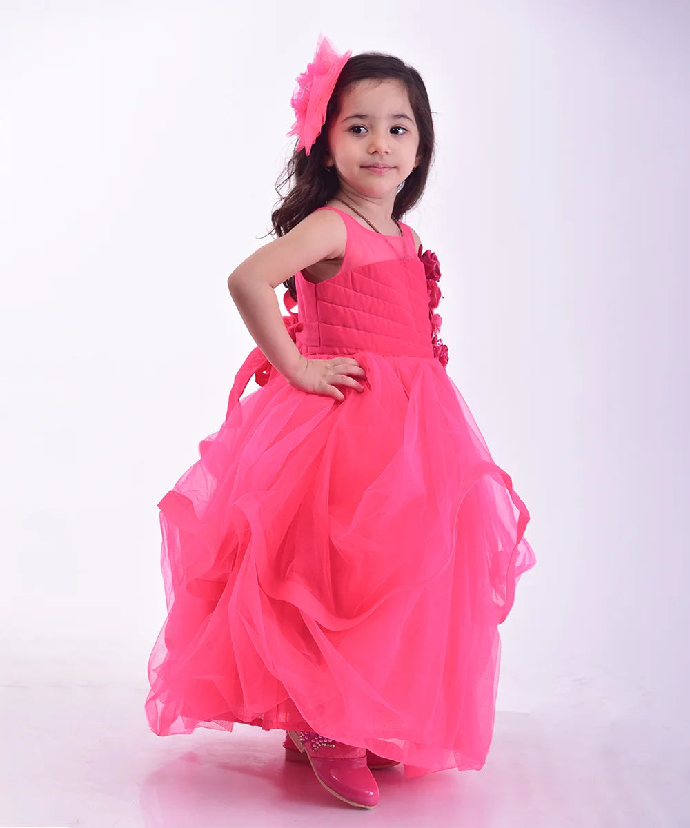 Pink Colored Ruffle Gown for Girls