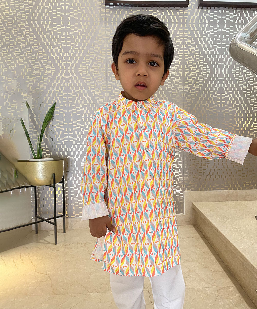 Multi Colored Printed Kurta Set for 6-7 Year Boy