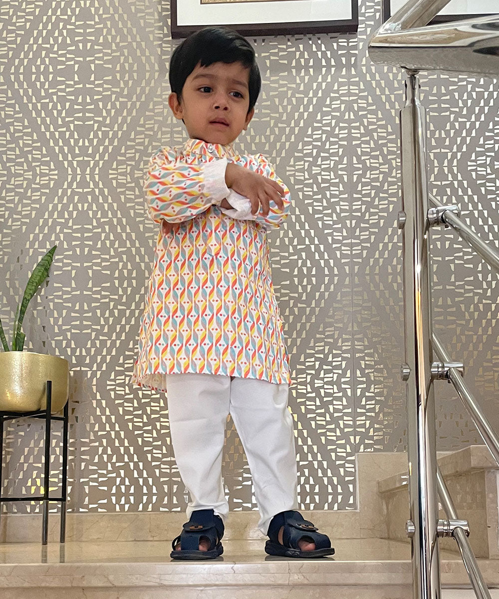 Multi Colored Printed Kurta Set for 6-7 Year Boy