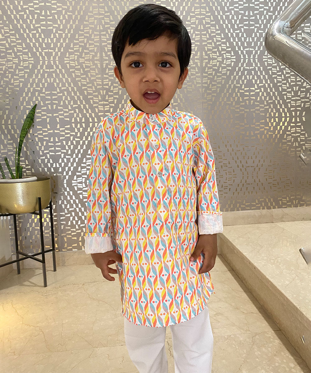 Multi Colored Printed Kurta Set for 6-7 Year Boy