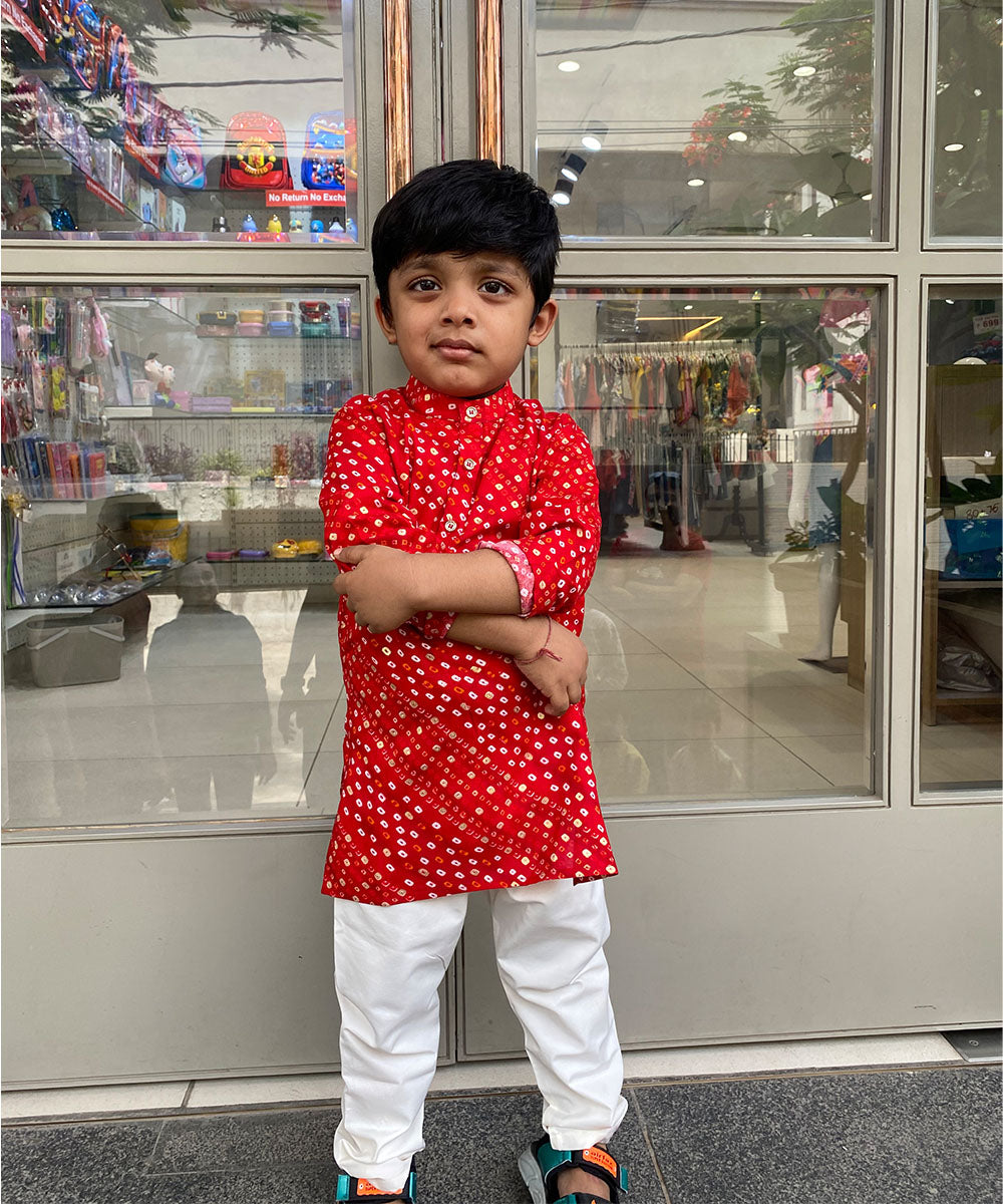 Red Coloured Kurta Pyjama Set for Boys