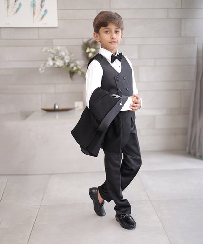 Pre-Order: Black Coloured Shimmer Coat Suit for Boys.(DM For Price)