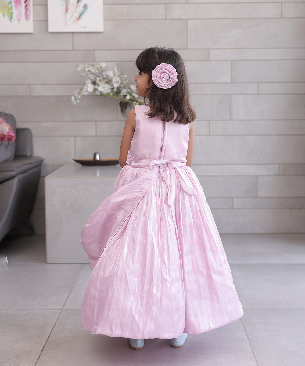 Pink Coloured Self-Designed Party Wear Gown for Girls