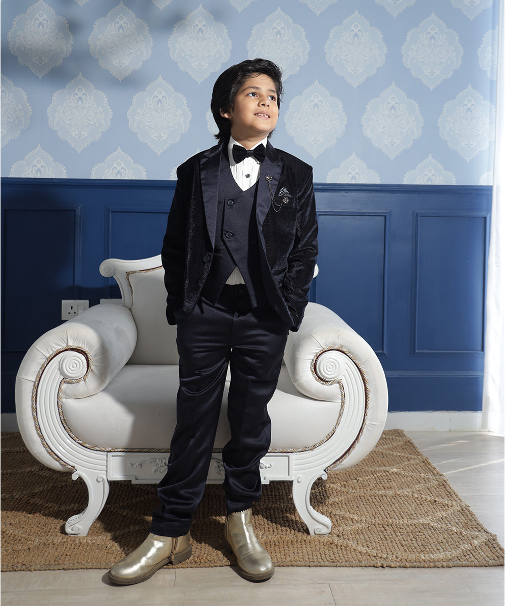 black velvet 3 piece suit set for boys