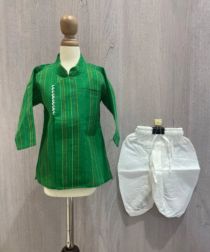 Green Colored Kurta and Dhoti Set for Boys