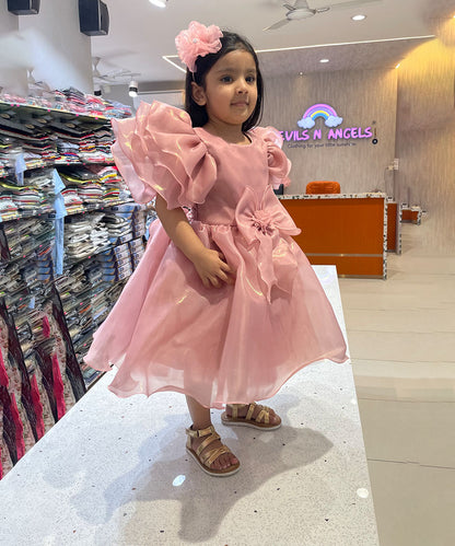 Onion Pink Coloured Party Wear Frock