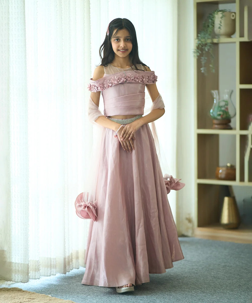 Pre-Order: Onion Pink Colored Wedding wear Lehenga Set for Girls (DM For Price)