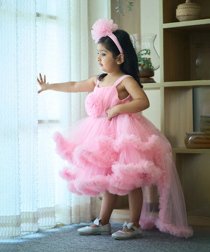 Pink Coloured Birthday Party Wear Frock for Girls