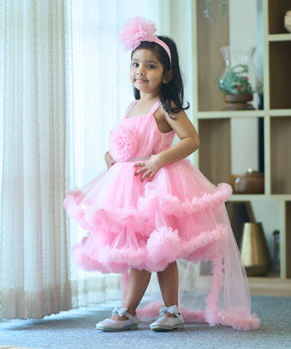 Pink Coloured Birthday Party Wear Frock for Girls