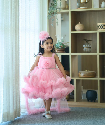 Pink Coloured Birthday Party Wear Frock for Girls