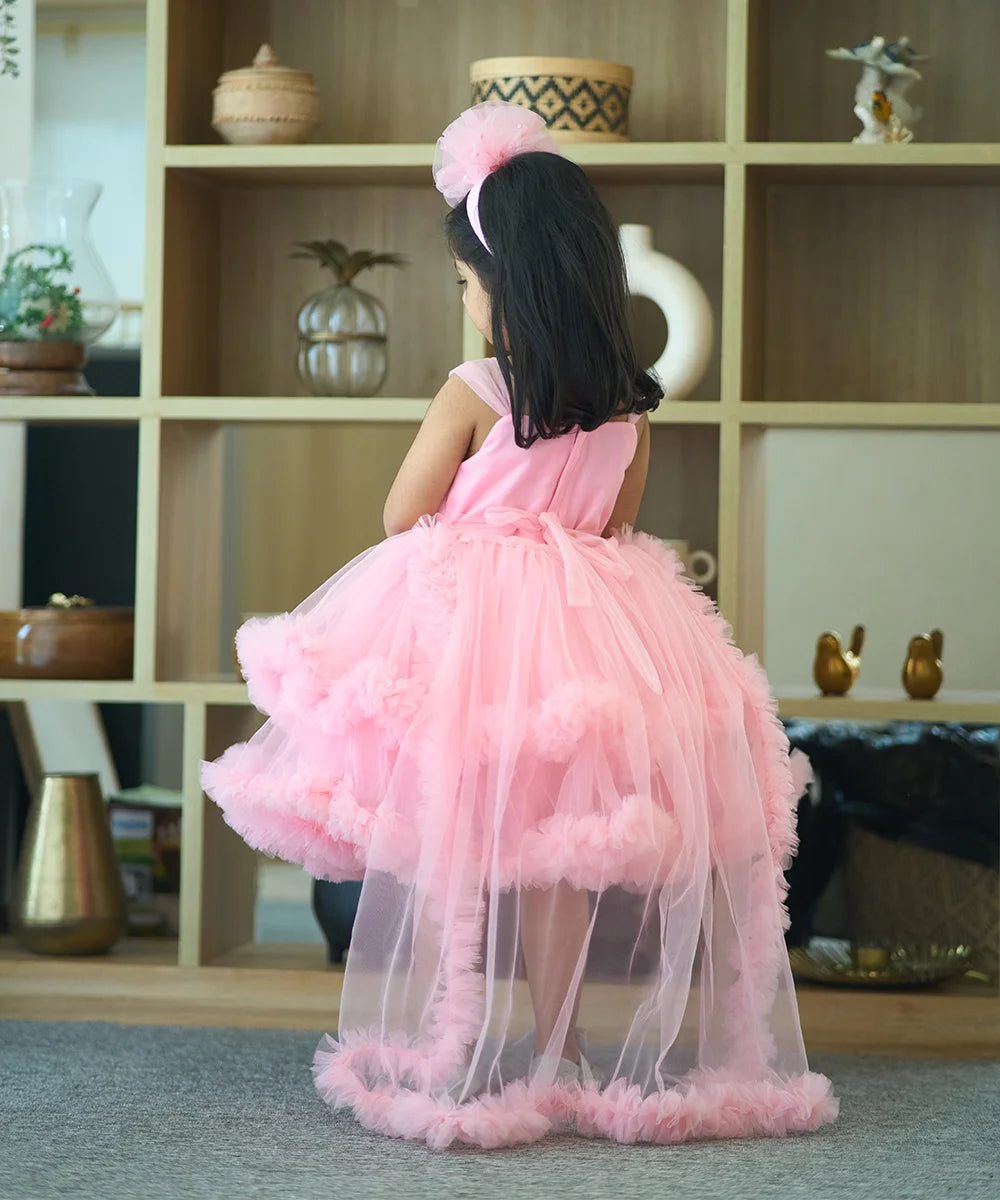 Pink Coloured Birthday Party Wear Frock for Girls