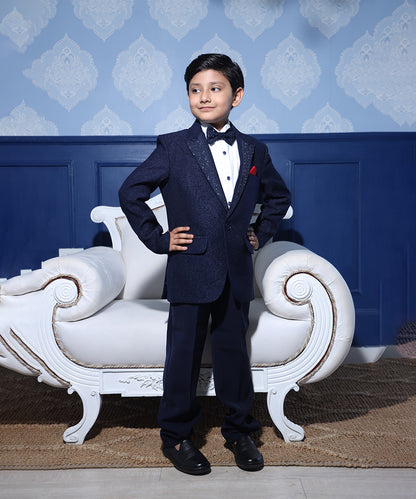 navy blue shimmer coat suit set for boys 