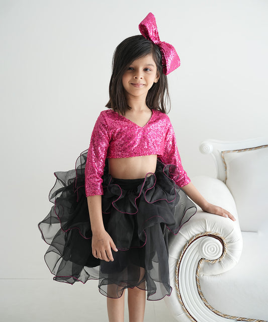 Black and Pink Coloured Skirt set for Birthday Party