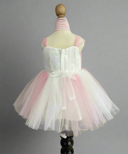 Pink & White Coloured Short Party Frock with Matching Shoes