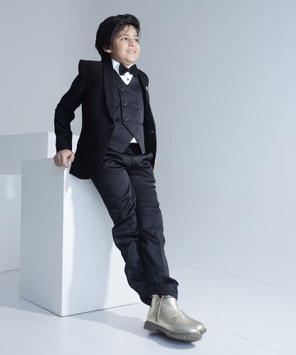 velvet black coat suit set for boys 