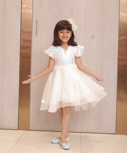 Pre Order: Pearl White Coloured Party Wear Frock for Girls (DM For Price)