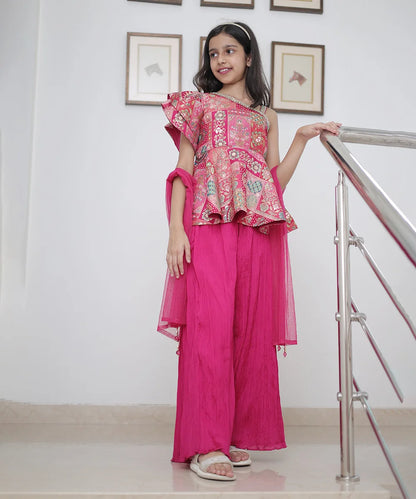 Rani Pink Coloured Sharara Set for Weddings