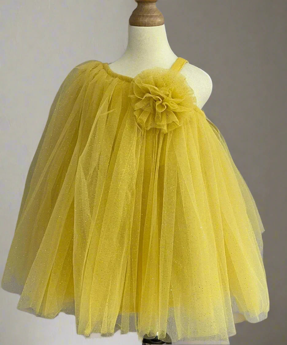 Mustard Coloured Stylish Net Frock with Matching shoes