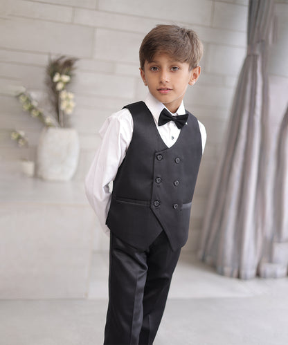 Pre-Order: Black Coloured Shimmer Coat Suit for Boys.(DM For Price)