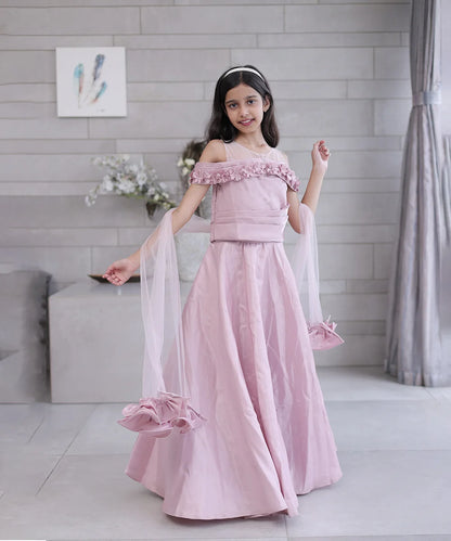 Pre-Order: Onion Pink Colored Wedding wear Lehenga Set for Girls (DM For Price)