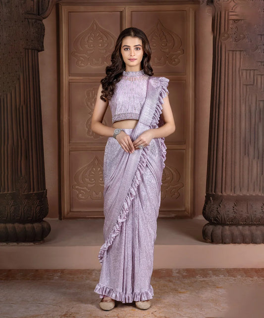 Lavender Coloured Beautiful Kids Party Wear Saree for Girls Perfect for Weddings and Festivities