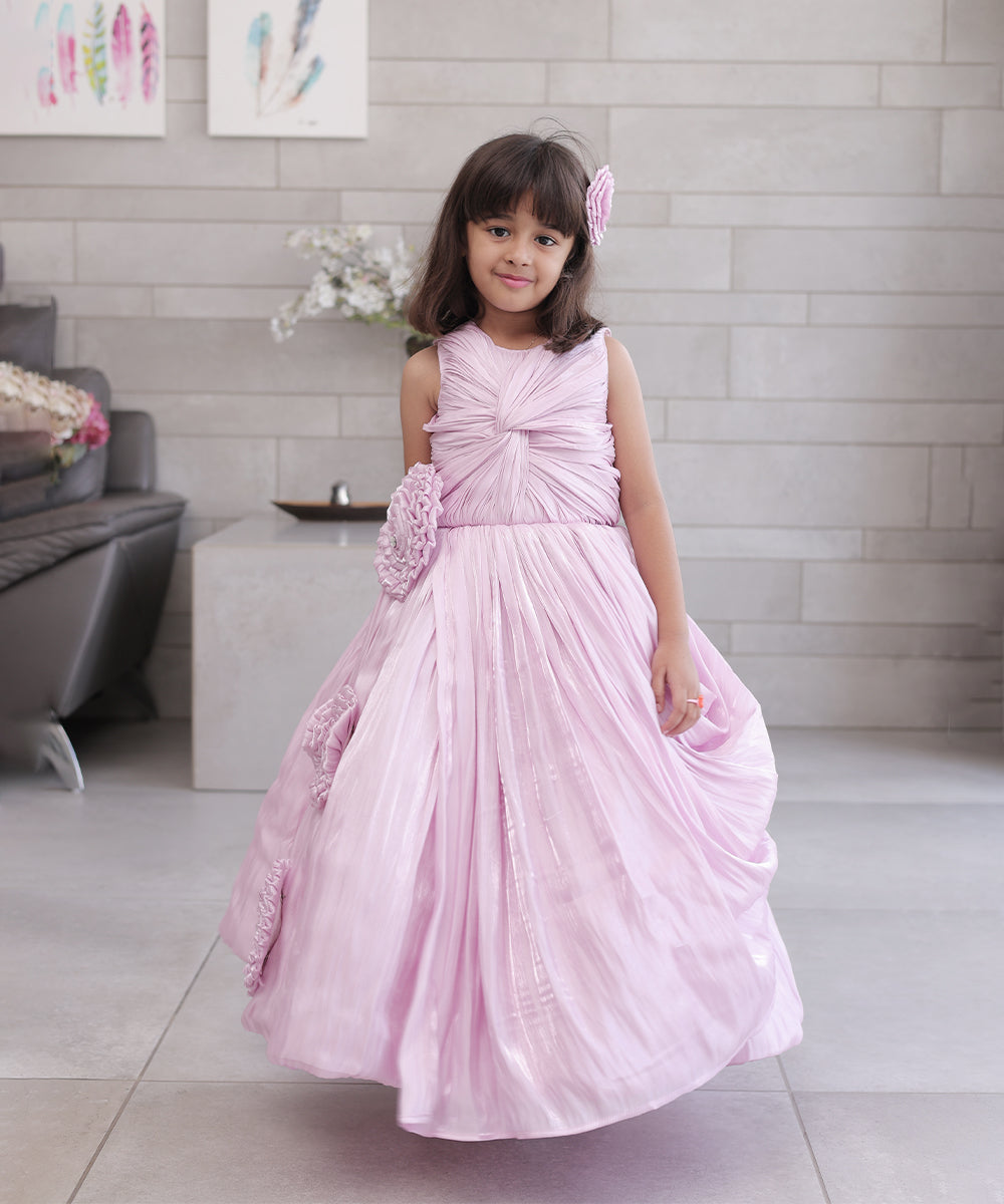 Pink Coloured Self-Designed Party Wear Gown for Girls