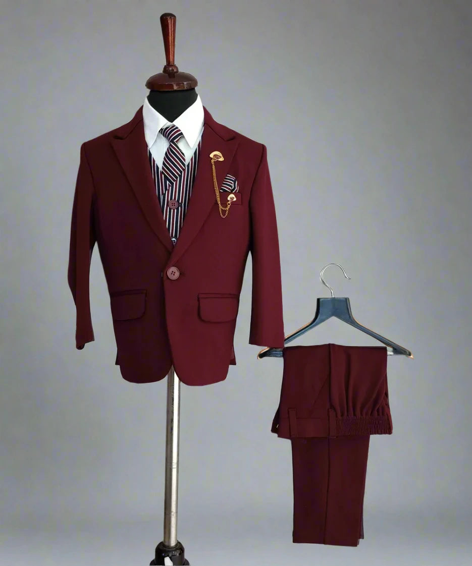 Maroon Coloured Designer Coat Suit for Boys(DM For Price)