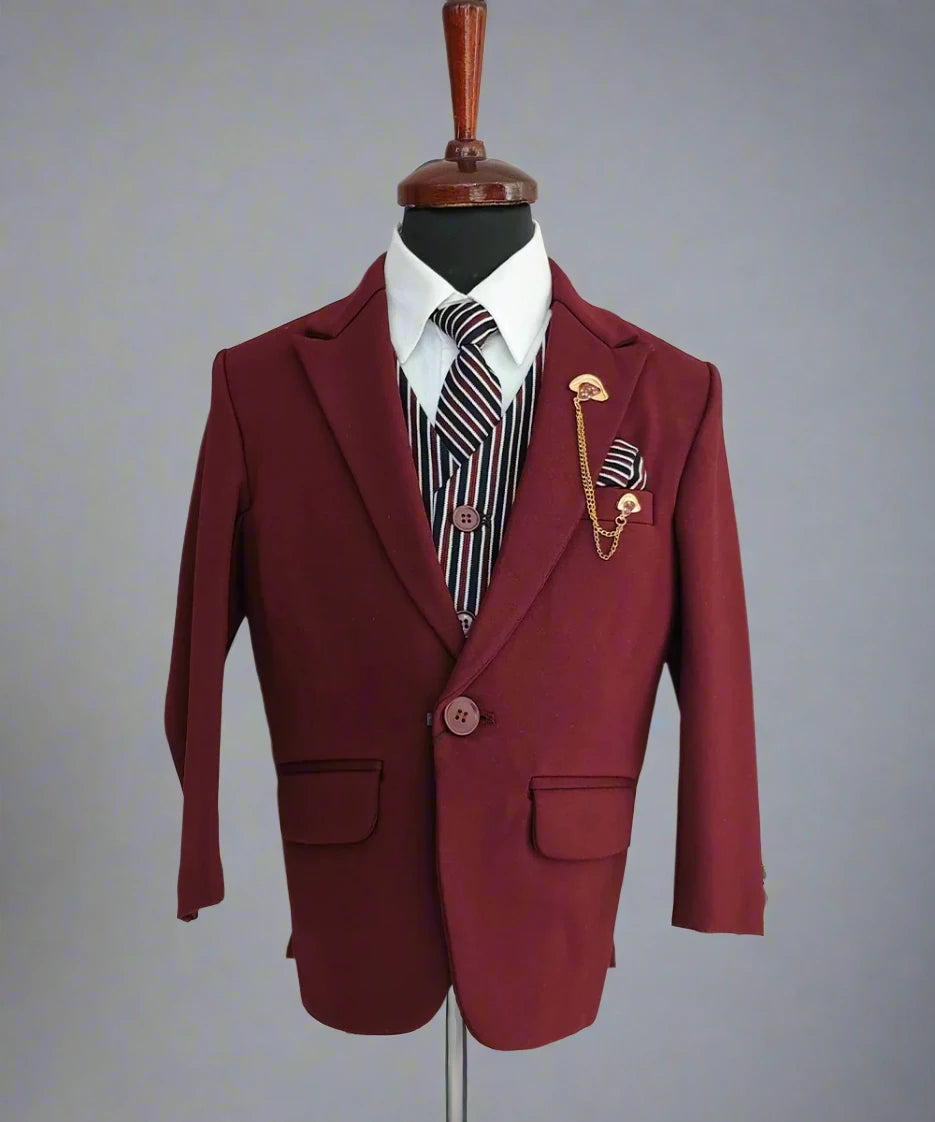 Maroon Coloured Designer Coat Suit for Boys(DM For Price)