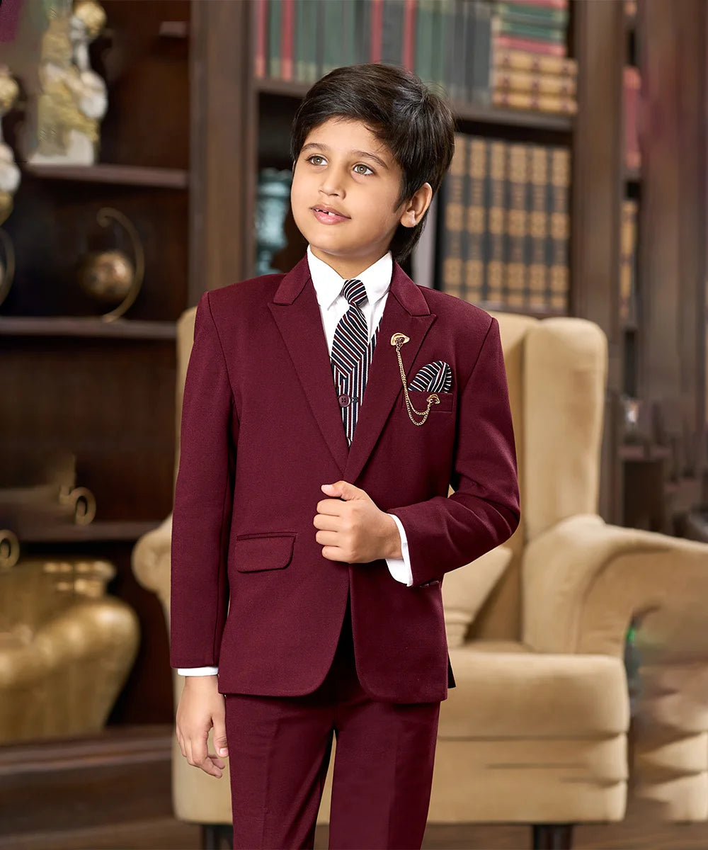 Maroon Coloured Designer Coat Suit for Boys