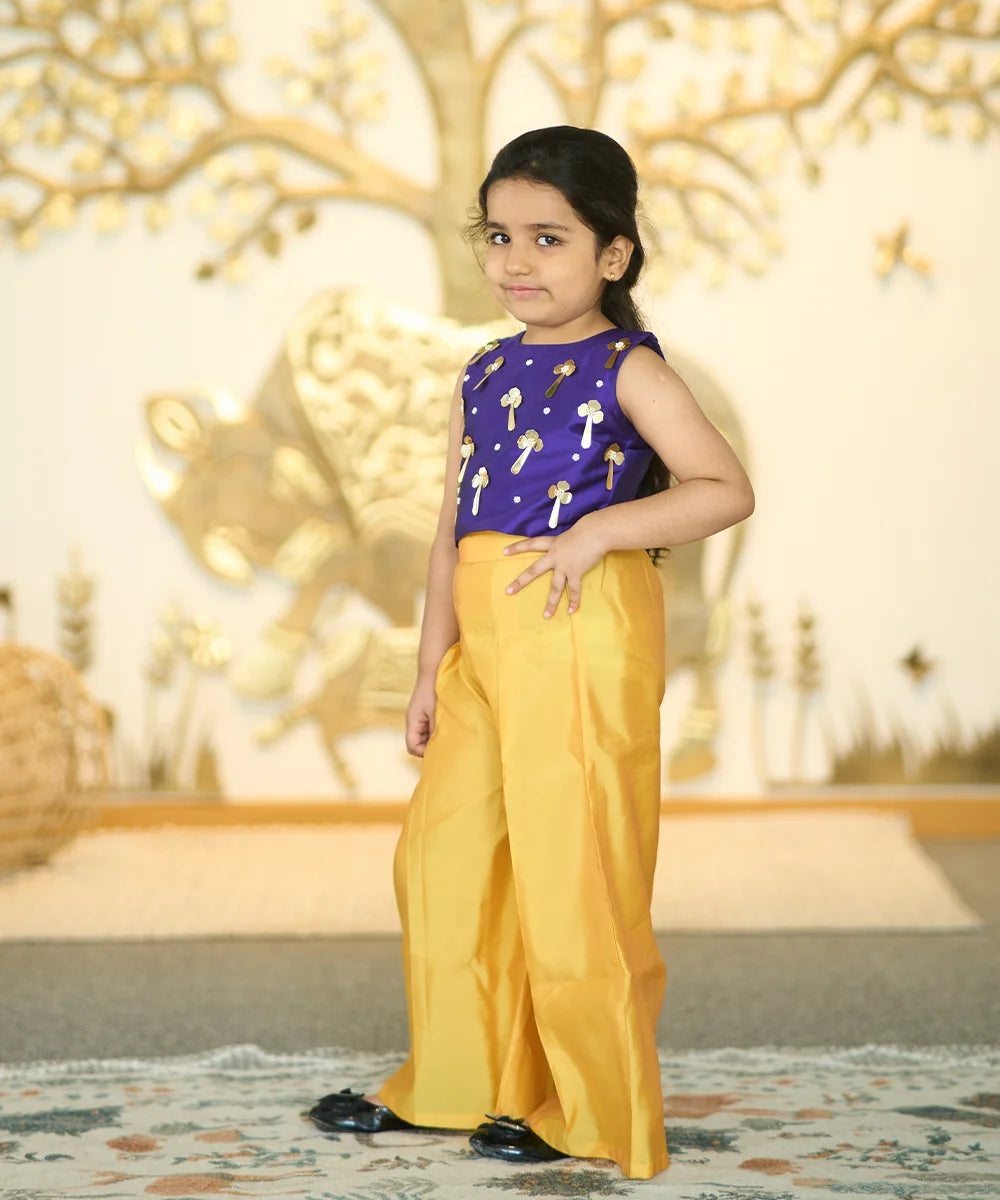 Pre-Order: Yellow and Purple Birthday Wear Co-ord for Kid Girls(DM For Price)