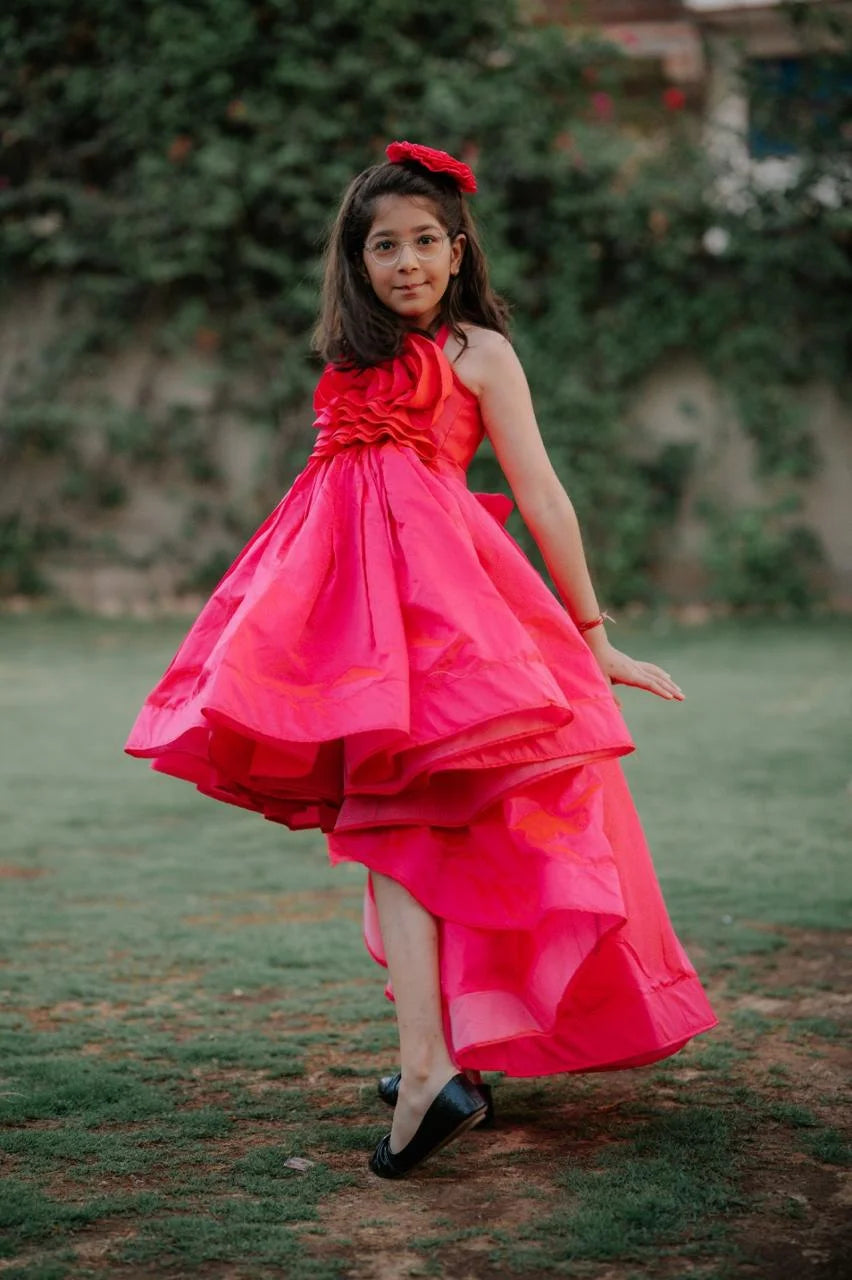 Pre Order: Neon Pink Colored Fancy Party Dress for Girls (DM For Price)