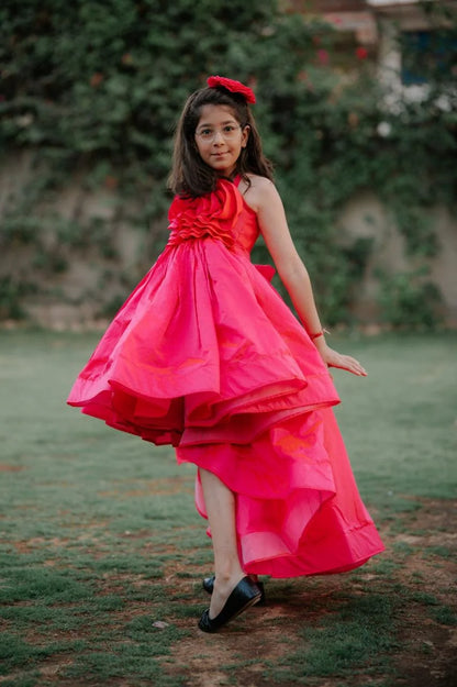 Pre Order: Neon Pink Colored Fancy Party Dress for Girls (DM For Price)