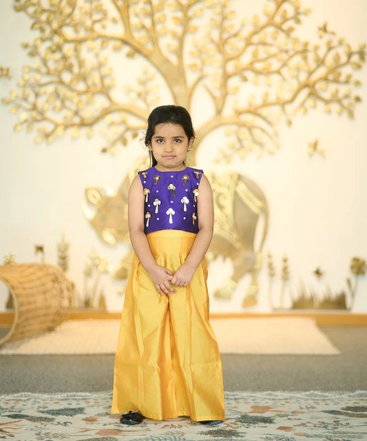 Yellow and Purple Birthday Wear Co-ord for Kid Girls