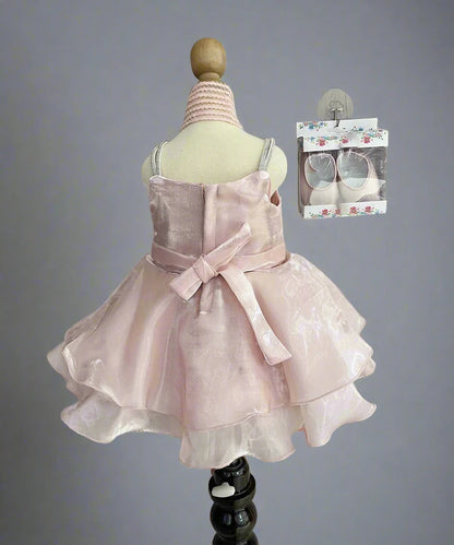 Peach Birthday Frock for Girls with Matching Shoes