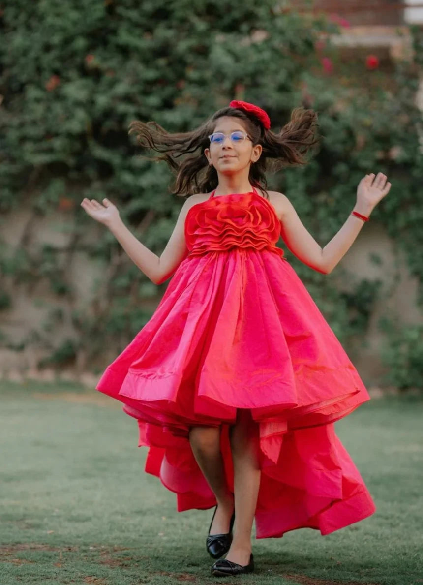 Pre Order: Neon Pink Colored Fancy Party Dress for Girls (DM For Price)