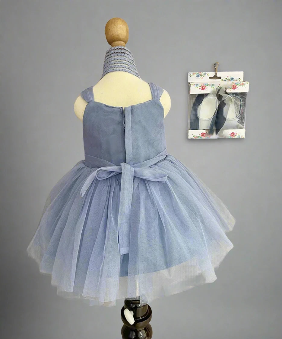 Powder Blue Coloured Floral Frock with Matching Shoes