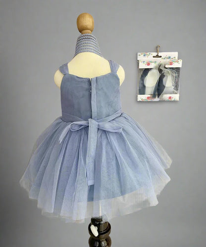 Powder Blue Coloured Floral Frock with Matching Shoes