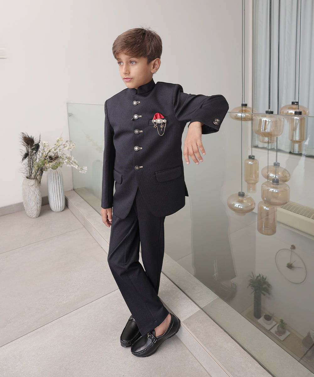 Pre-Order: Black Jodhpuri Suit Set for Boys for Party (DM For Price)