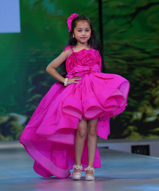 Pre Order: Neon Pink Colored Fancy Party Dress for Girls (DM For Price)