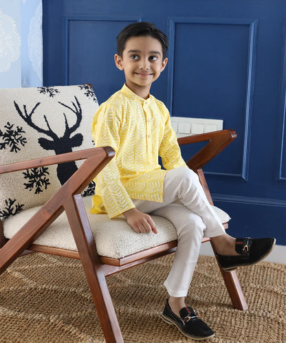 Light Yellow Colored Kurta Set for Kids Boys