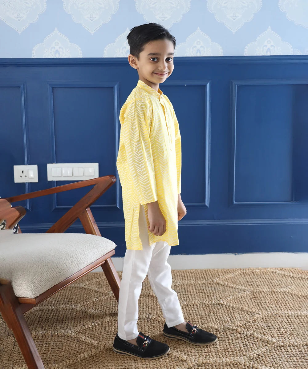 Light Yellow Colored Kurta Set for Kids Boys