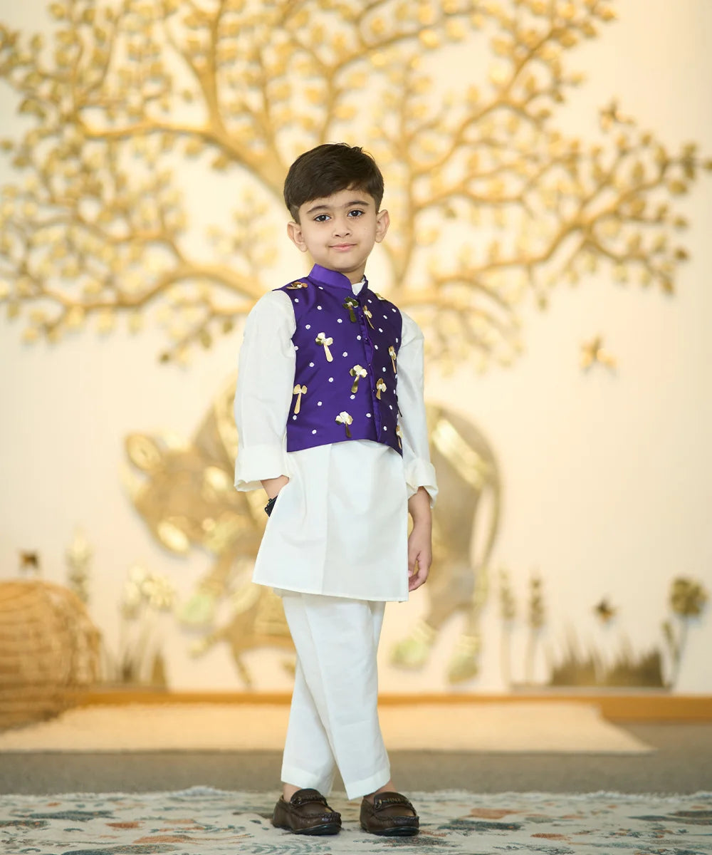 Pre-Order: Festive Wear Kurta Set with Koti for Boy Kids(DM For Price)