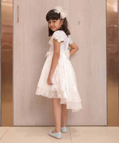 Pre Order: Pearl White Coloured Party Wear Frock for Girls (DM For Price)