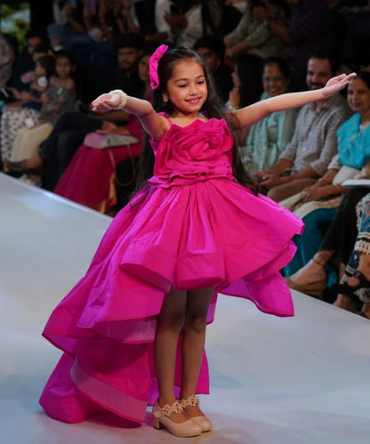 Pre Order: Neon Pink Colored Fancy Party Dress for Girls (DM For Price)