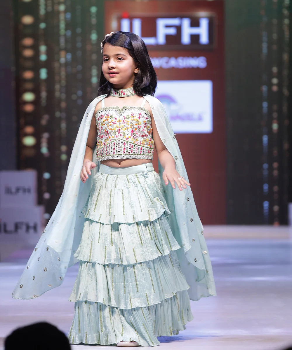 Sea-Green Coloured Stylish Lehenga Choli for Kids